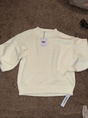 Princess Polly harmony balloon sleeve Cream Knit Balloon-Sleeve Sweater NWT